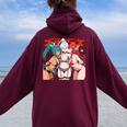 Waifu セクシー アニメ キス 女の子 角 日本の漫画風 レディース オーバーサイズ パーカー バックプリント Maroon