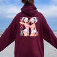 Waifu セクシー アニメ 女の子 角 ミニスカート 日本のレトロアート レディース オーバーサイズ パーカー バックプリント Maroon