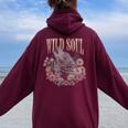 Wildoul Howling Wolf Among Flowers And Forest レディース オーバーサイズ パーカー バックプリント Maroon