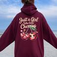さくらんぼが大好きな女の子チェリーフルーツ好き レディース オーバーサイズ パーカー バックプリント Maroon
