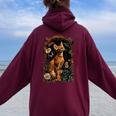 アビシニアン 猫 花 レディース オーバーサイズ パーカー バックプリント Maroon