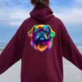 カラフル ペキニーズ犬の顔 かわいい 子犬好き 男性 女性 黒 レディース オーバーサイズ パーカー バックプリント Maroon