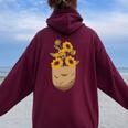 ゴッホ ひまわり ポケットアート 花柄 恋人スタイル 長袖tシャツ レディース オーバーサイズ パーカー バックプリント Maroon