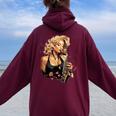 サックスを吹くピンナップの女の子 サックス奏者 ヴィンテージ レディース オーバーサイズ パーカー バックプリント Maroon