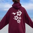 ハチドリ、ハイビスカス、花、男性、女性、子供 Tropical Hummingbird Hibiscus Flowers レディース オーバーサイズ パーカー バックプリント Maroon