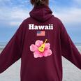 ハワイ お土産 ハイビスカス 花 トロピカル ティキ 音楽 アメリカ国旗 レディース オーバーサイズ パーカー バックプリント Maroon