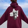 マグノリアの花と美しい猫 レディース オーバーサイズ パーカー バックプリント Maroon