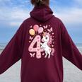ユニコーン 4 誕生日 女の子 4 歳 馬 わたしは 4 レディース オーバーサイズ パーカー バックプリント Maroon