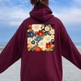 日本のヴィンテージ花柄着物 レディース オーバーサイズ パーカー バックプリント Maroon