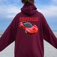 男性、女性、子供のための楽しいイタリアンエキゾチック「スー」。 レディース オーバーサイズ パーカー バックプリント Maroon