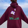 蓮の花シャツ 美しい紫蓮の花 レディース オーバーサイズ パーカー バックプリント Maroon