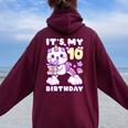 誕生日の女の子10歳、猫、ユニコーン、10歳の誕生日 レディース オーバーサイズ パーカー バックプリント Maroon