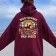 野の花と馬 ヴィンテージ 夕日 騎乗位 レディース オーバーサイズ パーカー バックプリント Maroon