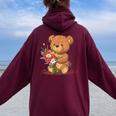 面白い花のテディベアコスチューム。 レディース オーバーサイズ パーカー バックプリント Maroon