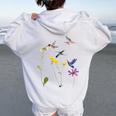 ハチドリと花のtシャツ レディース オーバーサイズ パーカー バックプリント White
