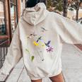 ハチドリと花のtシャツ レディース オーバーサイズ パーカー バックプリント Sand