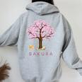 柴犬 和 桜 桜 花 木 春 レディース オーバーサイズ パーカー バックプリント Sport Grey
