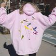 ハチドリと花のtシャツ レディース オーバーサイズ パーカー バックプリント Light Pink