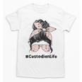 Custodian Life Messy Bun Hair Glasses Leopard Back To School Unisex T-Shirt