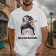 Custodian Life Messy Bun Hair Glasses Leopard Back To School Unisex T-Shirt