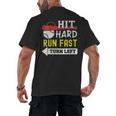 Women's Hit Hard Run Fast Turn Left Baseball Quote Fan Coach Men's Back Print T-Shirt