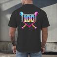 Happy 100 Days Of School Baseball Drip 100th Day Of School Men's Back Print T-Shirt Happy 100 Days Of School Baseball Drip 100th Day Of School Men's Back Print T-Shirt