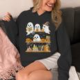 Cute Halloween Ghost Bookshelf Cat Book Lover Unisex Hoodie