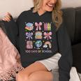 Girls 100 Days Of School Coquette Bow Pencil Bus Book Crayon Unisex Hoodie
