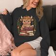 Highland Cow Reading Book Graphic Cow With Book Floral Unisex Hoodie