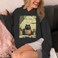 Vintage Japanese Cat Book Lovers Librarian Cat Dad Teacher Unisex Hoodie