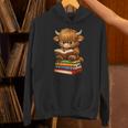Cute Highland Cow With Glasses Reading Books Unisex Hoodie Cute Highland Cow With Glasses Reading Books Unisex Hoodie