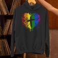 クロスのあるレインボー ハート、キリスト教の宗教的なゲイ プライド パーカー