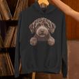 ブラウン ラブラドゥードル かわいい 覗き見 落書き 子犬 犬 長袖tシャツ パーカー