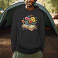 Open Book With Wildflowers Vintage Botanical Reading Men Hoodie