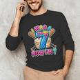 Blue Checkered I Was 6 Now I'm 7 Birthday Cake Baseball Drip Unisex Long Sleeve T-Shirt