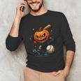 Spooky Halloween Scary Pumpkin Baseball Player Witchy Vibes Unisex Long Sleeve T-Shirt