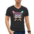 Baseball Ice Cream Drip Number 22 Player 22nd Birthday Men's V-Neck T-Shirt