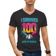 HUGvyn I Survived 100 Days Baseball Teacher Ice Cream Drip Men's V-Neck T-Shirt