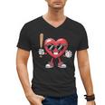 Valentines Day Heart Playing Baseball Boys Men Kids Girls Men's V-Neck T-Shirt