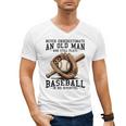 Never Underestimate Old Man Plays Baseball In His Seventies Men's V-Neck T-Shirt