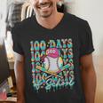 100 Days Of School Drip Baseball 100th Day Baseball School Men's V-Neck T-Shirt 100 Days Of School Drip Baseball 100th Day Baseball School Men's V-Neck T-Shirt
