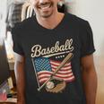 American Flag Baseball Player Bat Fan Catcher Pitcher USA Men's V-Neck T-Shirt