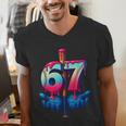 Baseball Bat Hands Drip 67 Six Seven Gen Alpha Slang Meme Men's V-Neck T-Shirt Baseball Bat Hands Drip 67 Six Seven Gen Alpha Slang Meme Men's V-Neck T-Shirt