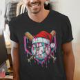 Baseball Christmas Santa Hat Baseball Christmas Drip Men's V-Neck T-Shirt Baseball Christmas Santa Hat Baseball Christmas Drip Men's V-Neck T-Shirt