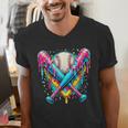 Baseball Player Ice Cream Drip Men's V-Neck T-Shirt Baseball Player Ice Cream Drip Men's V-Neck T-Shirt