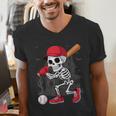 Baseball Skeleton Halloween Playing Men's V-Neck T-Shirt Baseball Skeleton Halloween Playing Men's V-Neck T-Shirt