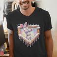 Kids Happy Easter Bunny Playing Baseball Boy Ice Cream Drip Men's V-Neck T-Shirt