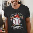 Most Likely To Play Baseball With Santa Christmas Xmas Men's V-Neck T-Shirt