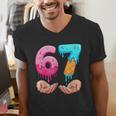 Six Seven 6-7 Baseball Ice Cream Drip 67 Meme Hands Men's V-Neck T-Shirt Six Seven 6-7 Baseball Ice Cream Drip 67 Meme Hands Men's V-Neck T-Shirt