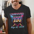 I Survived 100 Days Of School Baseball Boys Students Men's V-Neck T-Shirt I Survived 100 Days Of School Baseball Boys Students Men's V-Neck T-Shirt